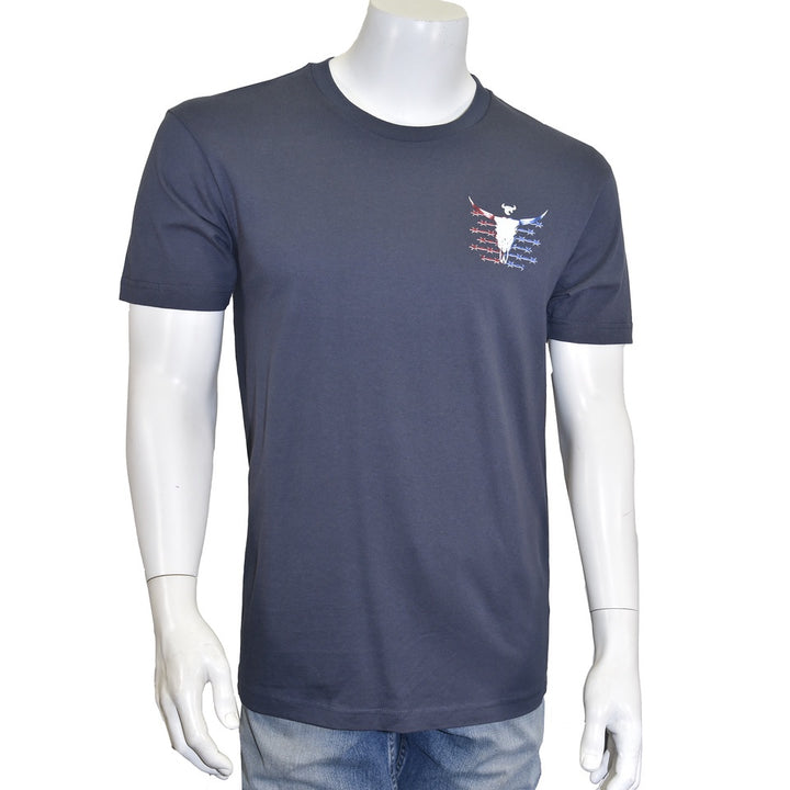 Men's Cowboy Hardware Harbor Blue with Red & Blue Live Free Short Sleeve Tee