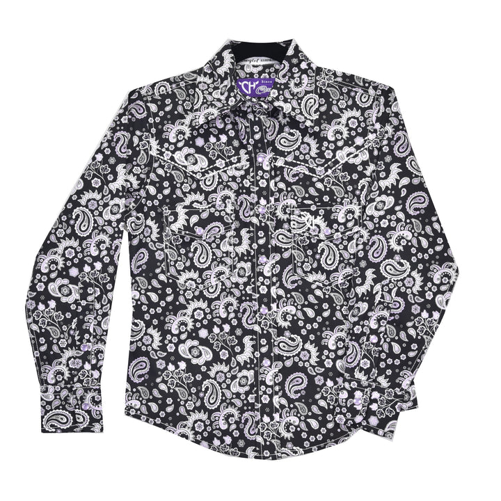 Girl's Cowgirl Hardware Girls Black Mosaic Paisley Long Sleeve Western Shirt