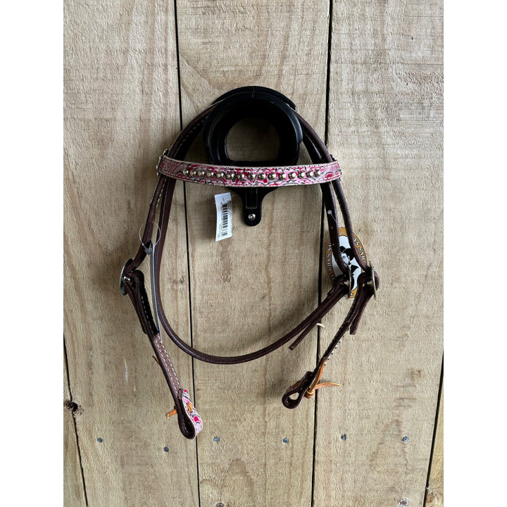 San Saba Pink Flamingo Floral/Silver Pony Headstall