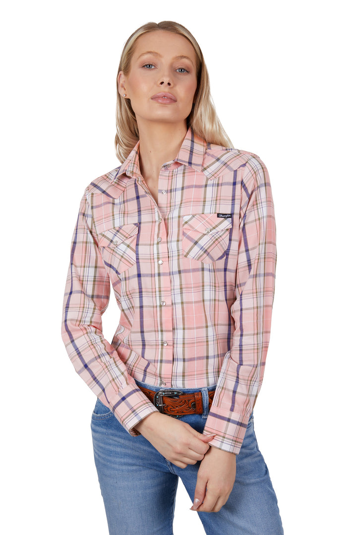 Wrangler Women’s Alexa Check Western Long Sleeve Shirt