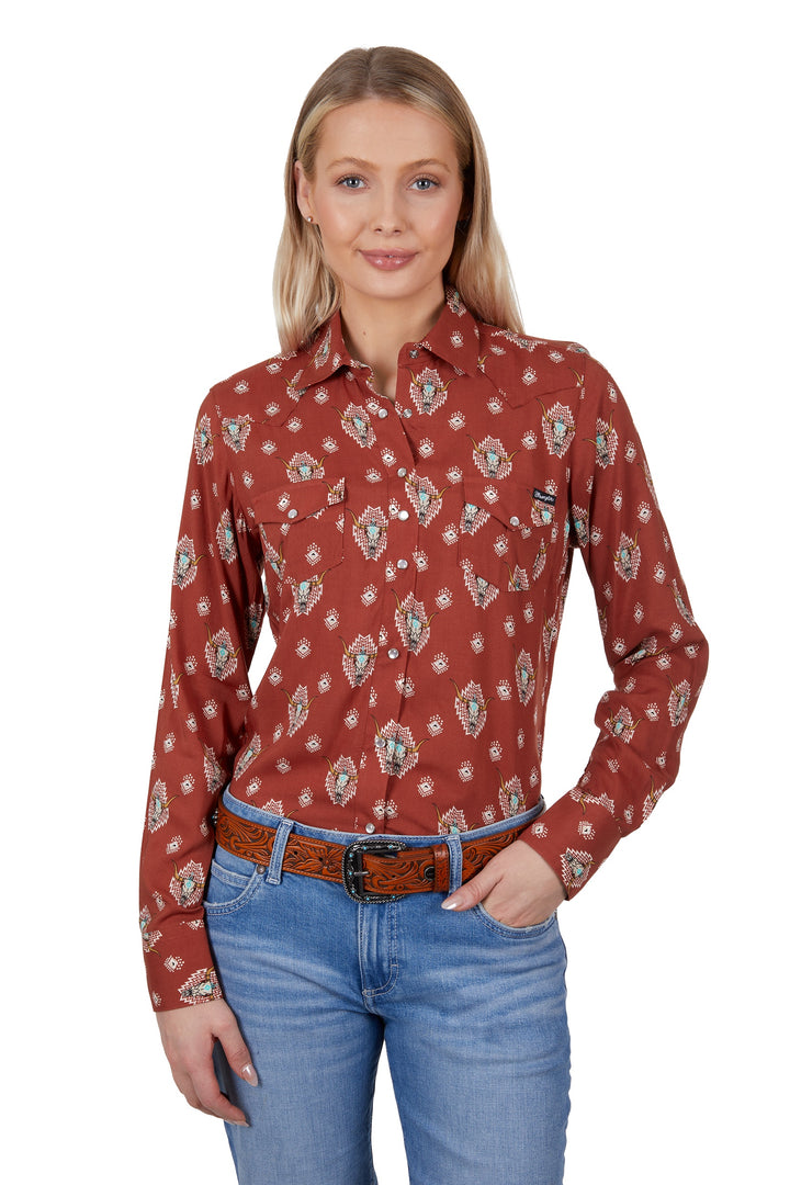 Wrangler Women’s Olivia Print Western Long Sleeve Shirt