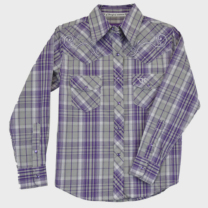 Cowgirl Hardware Girl's Hermosillo Purple Plaid Snap Shirt