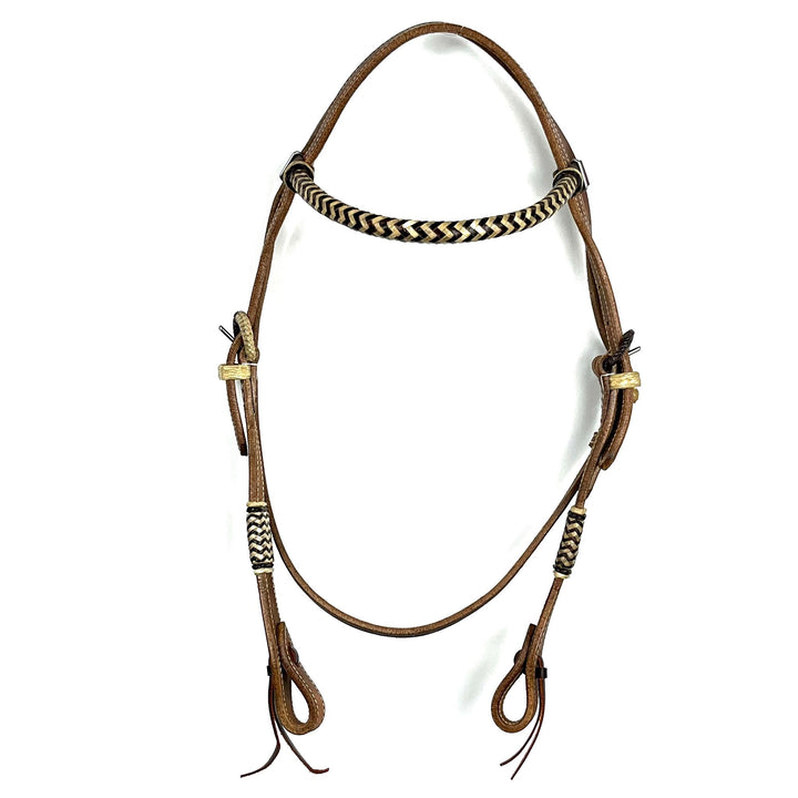 Ezy Ride Bridle Brow Harness Leather with Rawhide Plaited Brow and Buckles